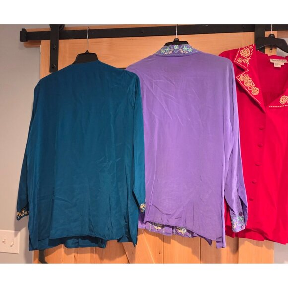 Vintage Lot of 5 Dian Von Furstenberg Size 1X Silk Button Embroidered Shirt - Picture 3 of 16